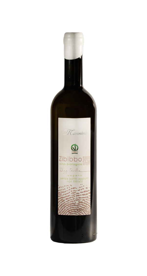 bottiglia frontale Zibibbo Mannirà Bio vino bianco