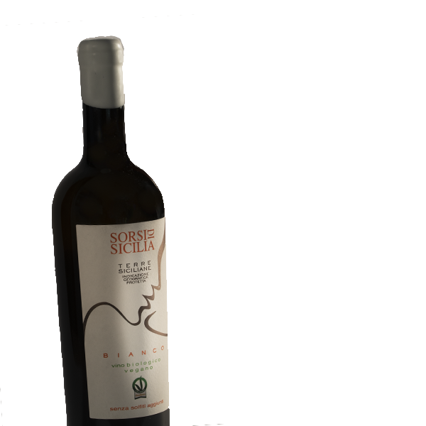 bottiglia di vino bianco Sorsi di Sicilia Mannirà Bio